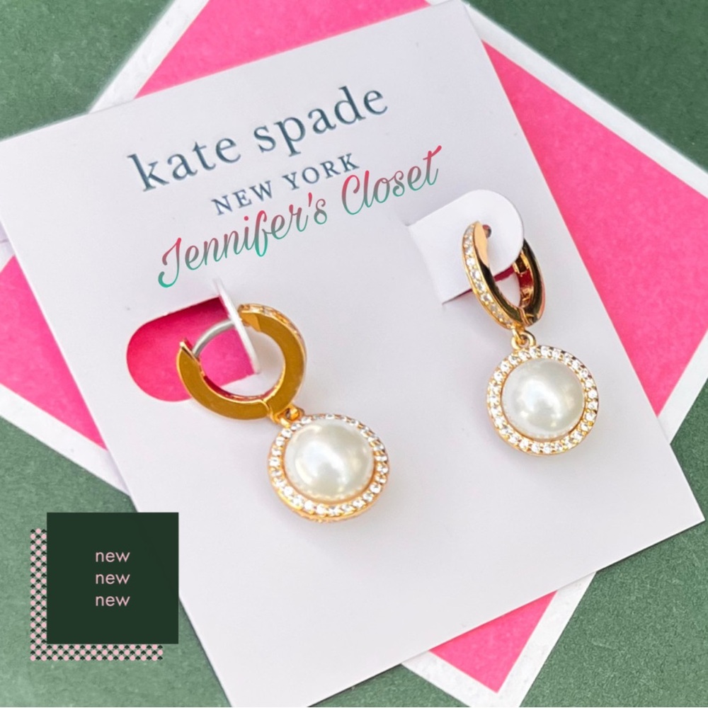 Kate Spade Pearl Charm Drop Hoop Earrings / NWT